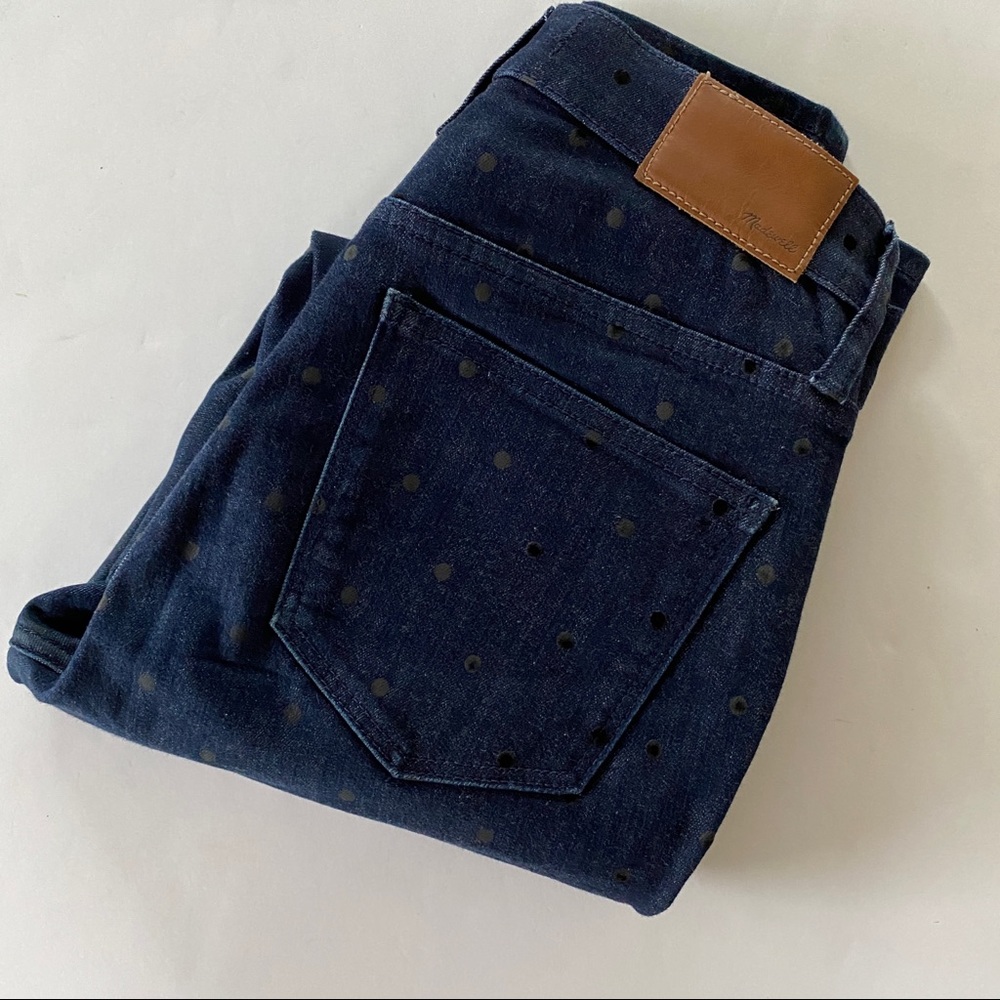 MADEWELL Polka Dot Jeans Flocked Dots Dark Wash 26 9" Mid-Rise Skinny